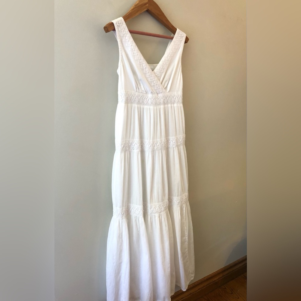 Charter Club White Lace-Trim Maxi Dress